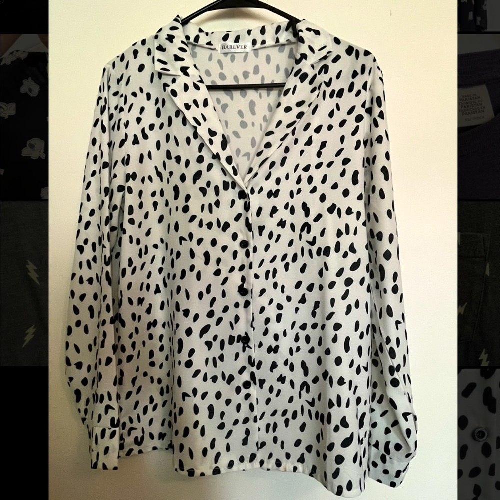 Dalmatian Print V-Neck Button Up Top